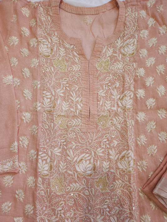 Pure Zari Tissue 2-Piece Set (Peach)