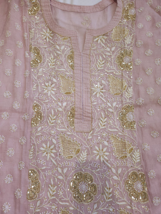 Pure Zari Tissue 2-Piece Set (Mauvish Pink)