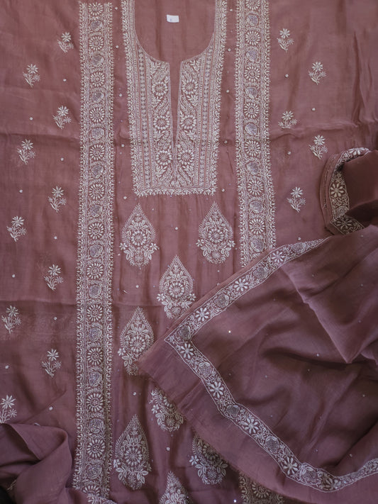 Malmal Chanderi 2-Piece Set (Brownish Purple)