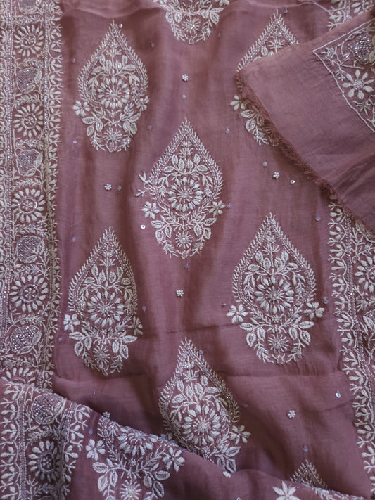 Malmal Chanderi 2-Piece Set (Brownish Purple)