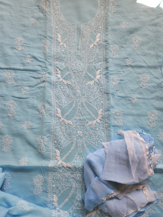 Soft Cotton Voil 3-Piece Suit (Firozi Blue) (PS004)