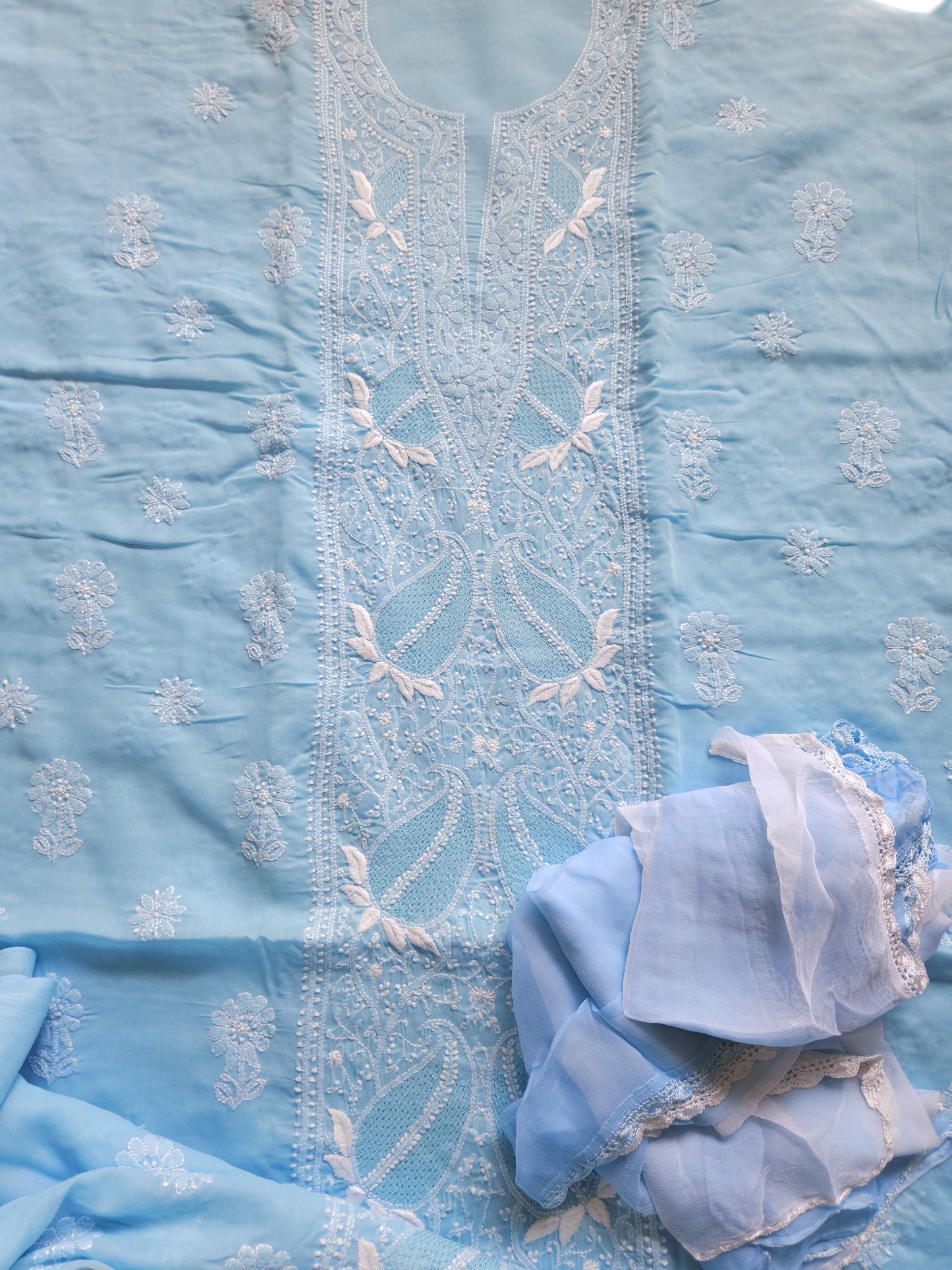 Soft Cotton Voil 3-Piece Suit (Firozi Blue) (PS004)
