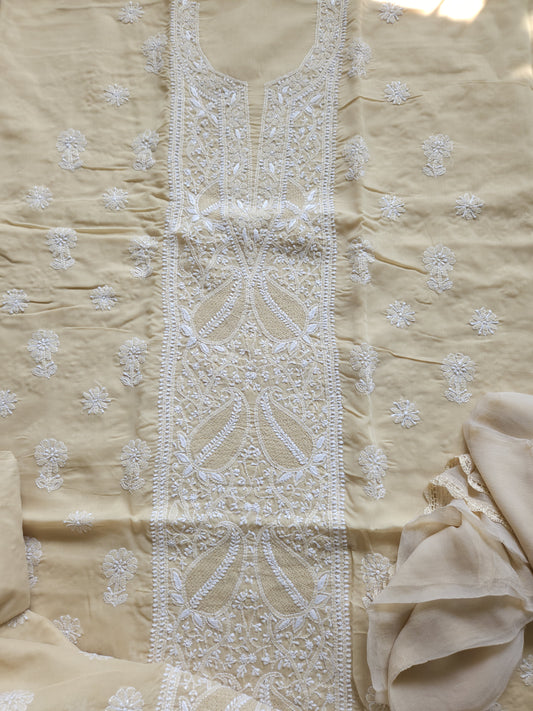 Soft Cotton Voil 3-Piece Suit (Beige) (PS003)
