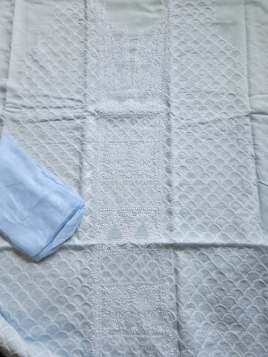 Soft Cotton Voil 3-Piece Suit (Ice Blue) (PS014)