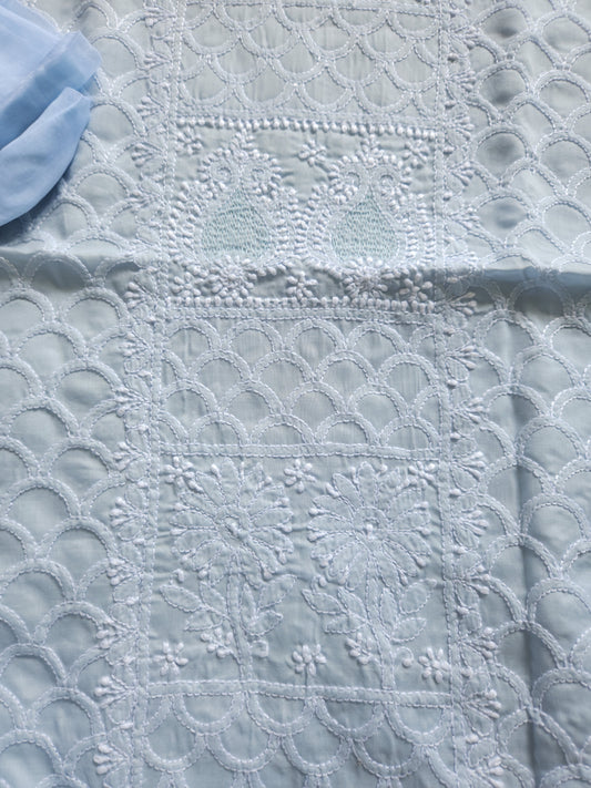Soft Cotton Voil 3-Piece Suit (Ice Blue) (PS014)
