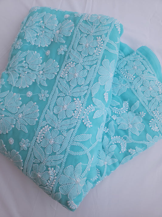Semi Georgette Saree (Firozi) (PS018)