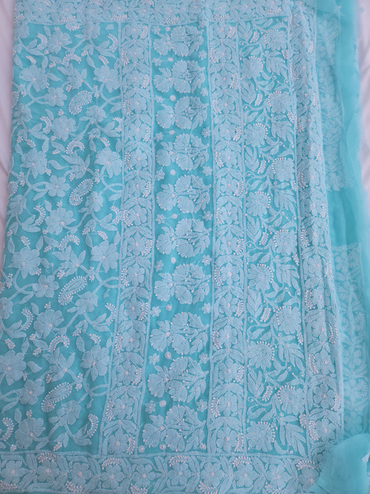 Semi Georgette Saree (Firozi) (PS018)