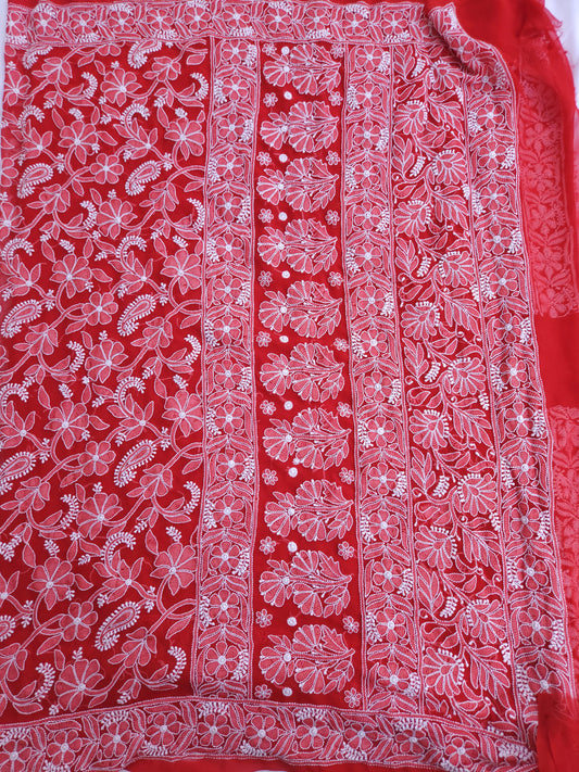 Semi Georgette Saree (Red) (PS016)