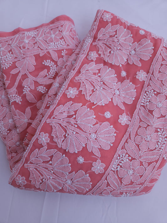 Semi Georgette Saree (Peach) (PS017)