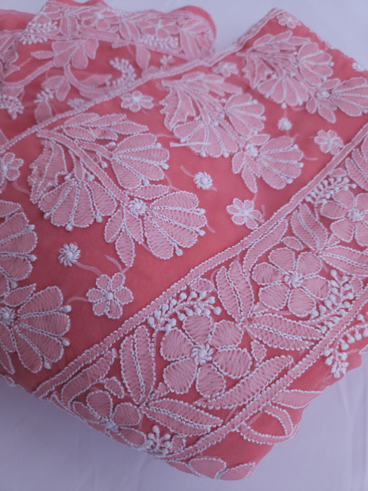 Semi Georgette Saree (Peach) (PS017)