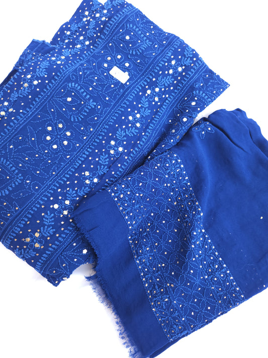 Viscose Georgette 2-Piece Anarkali Set (Royal Blue) (PS021)