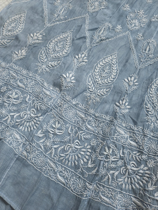 Malmal Chanderi Anarkali 2-Piece Set (Gray) (PS024)