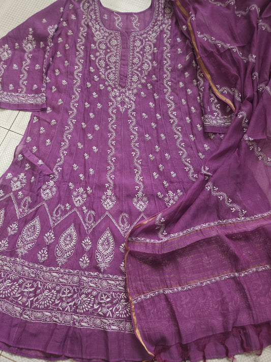 Malmal Chanderi Anarkali 2-Piece Set (Dark Purple) (PS023)