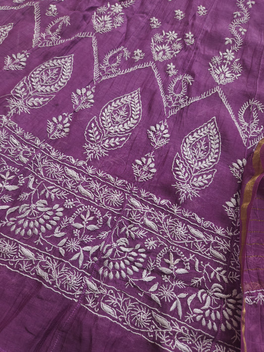 Malmal Chanderi Anarkali 2-Piece Set (Dark Purple) (PS023)