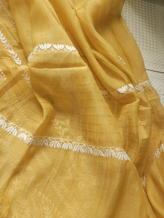Malmal Chanderi Anarkali 2-Piece Set (Golden Beige) (PS022)