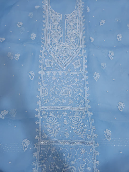 Pure Organza Silk 2-Piece Suit Set (Ice Blue) (PS026)