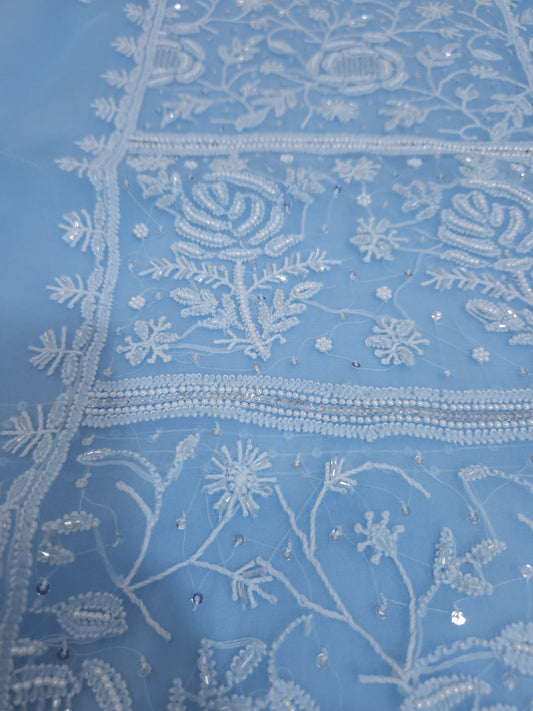 Pure Organza Silk 2-Piece Suit Set (Ice Blue) (PS026)