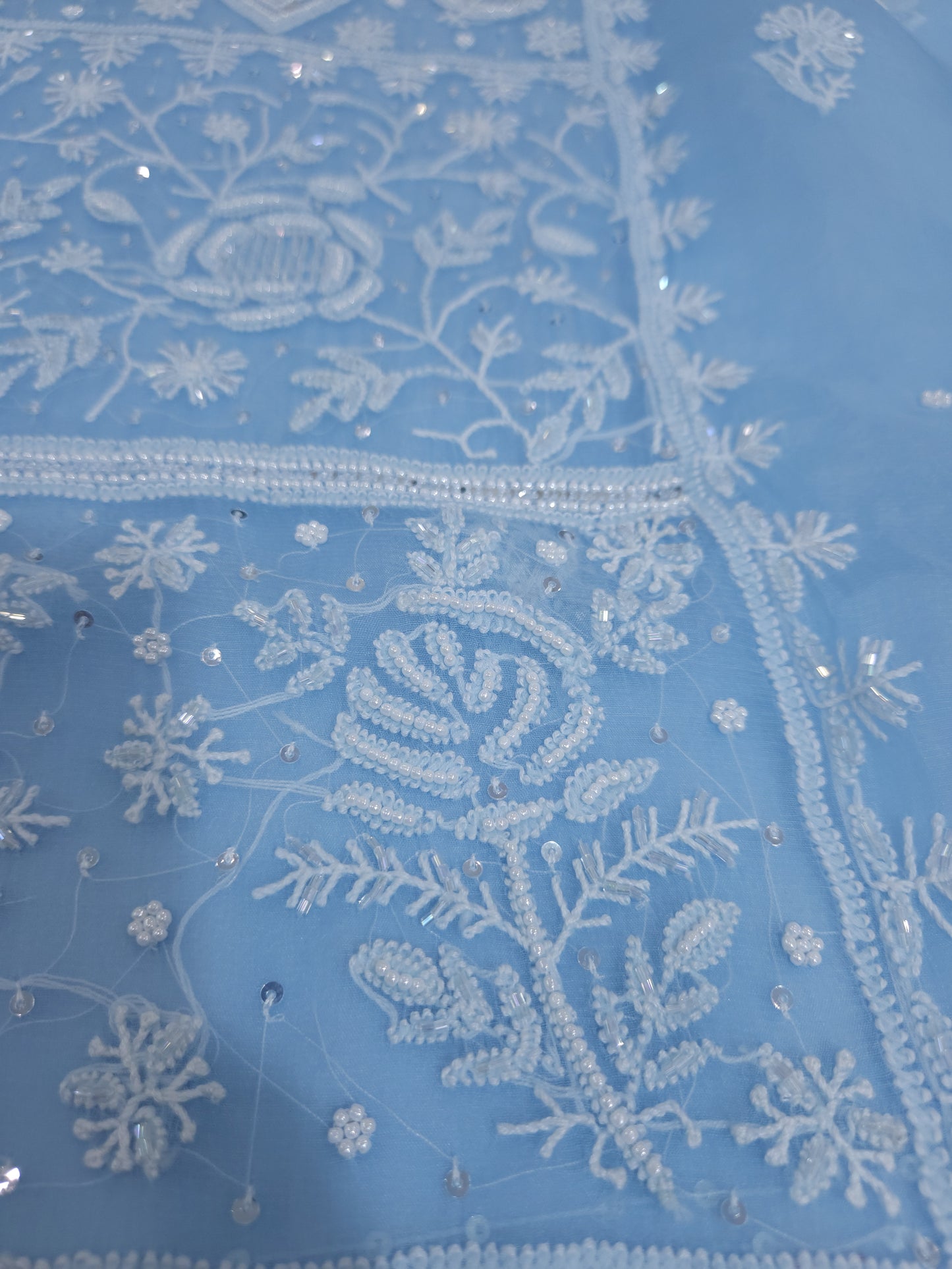 Pure Organza Silk 2-Piece Suit Set (Ice Blue) (PS026)