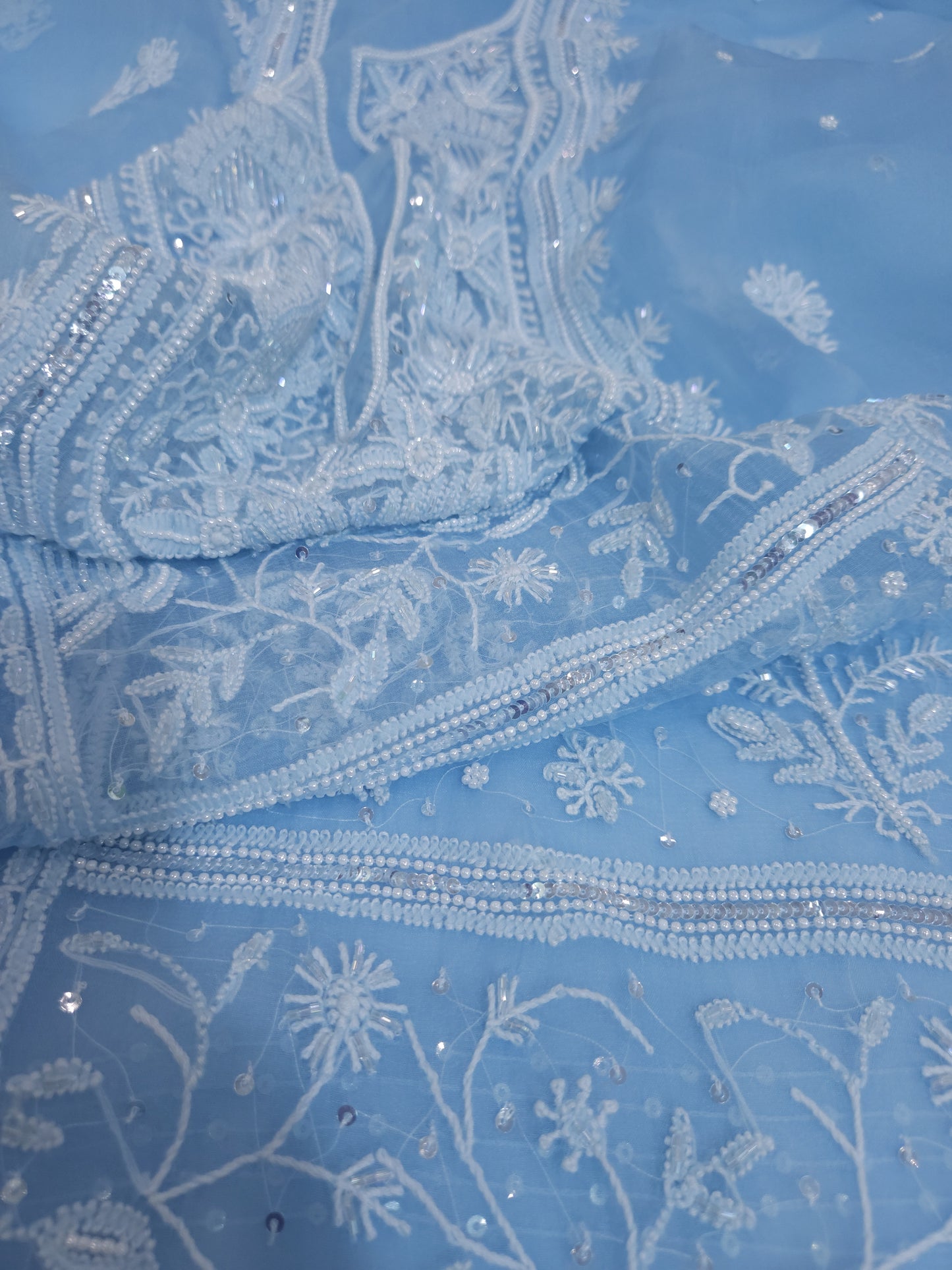 Pure Organza Silk 2-Piece Suit Set (Ice Blue) (PS026)