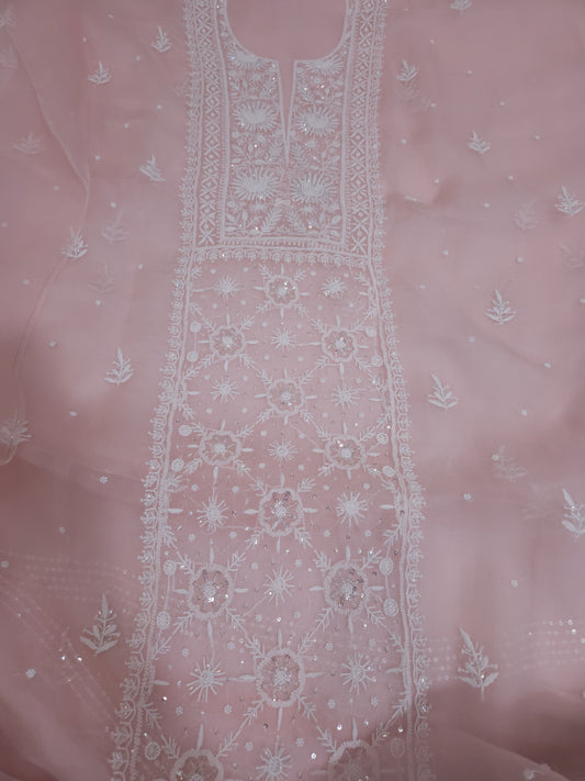 Pure Organza Silk 2-Piece Suit Set (Light Pinkish Peach) (PS029)