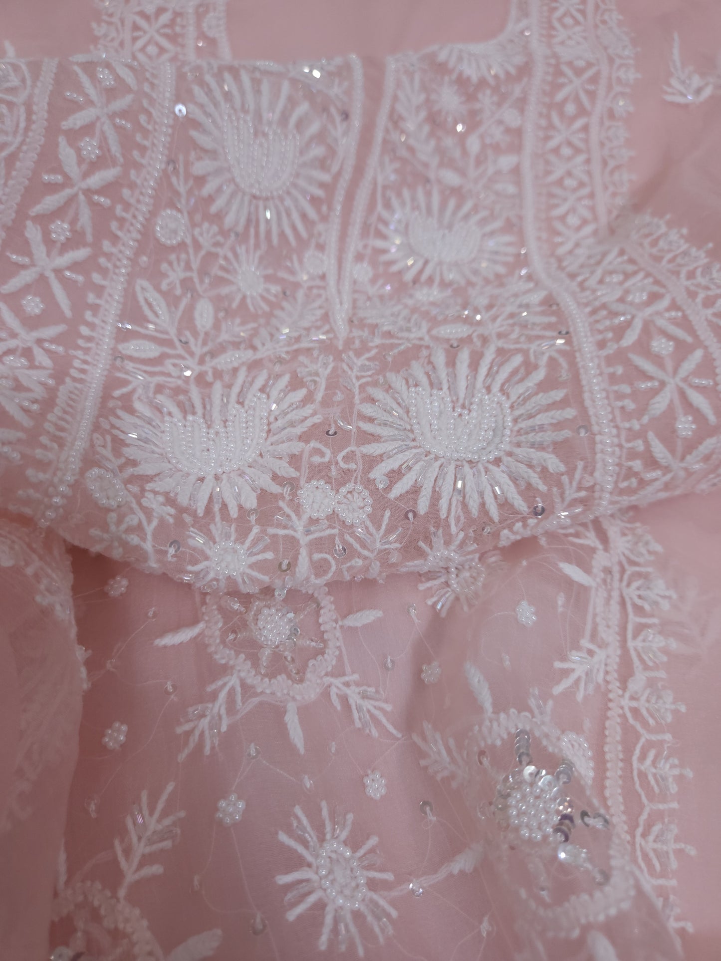Pure Organza Silk 2-Piece Suit Set (Light Pinkish Peach) (PS029)