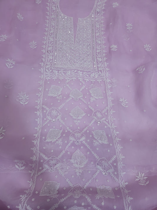 Pure Organza Silk 2-Piece Suit Set (Lavender) (PS030)