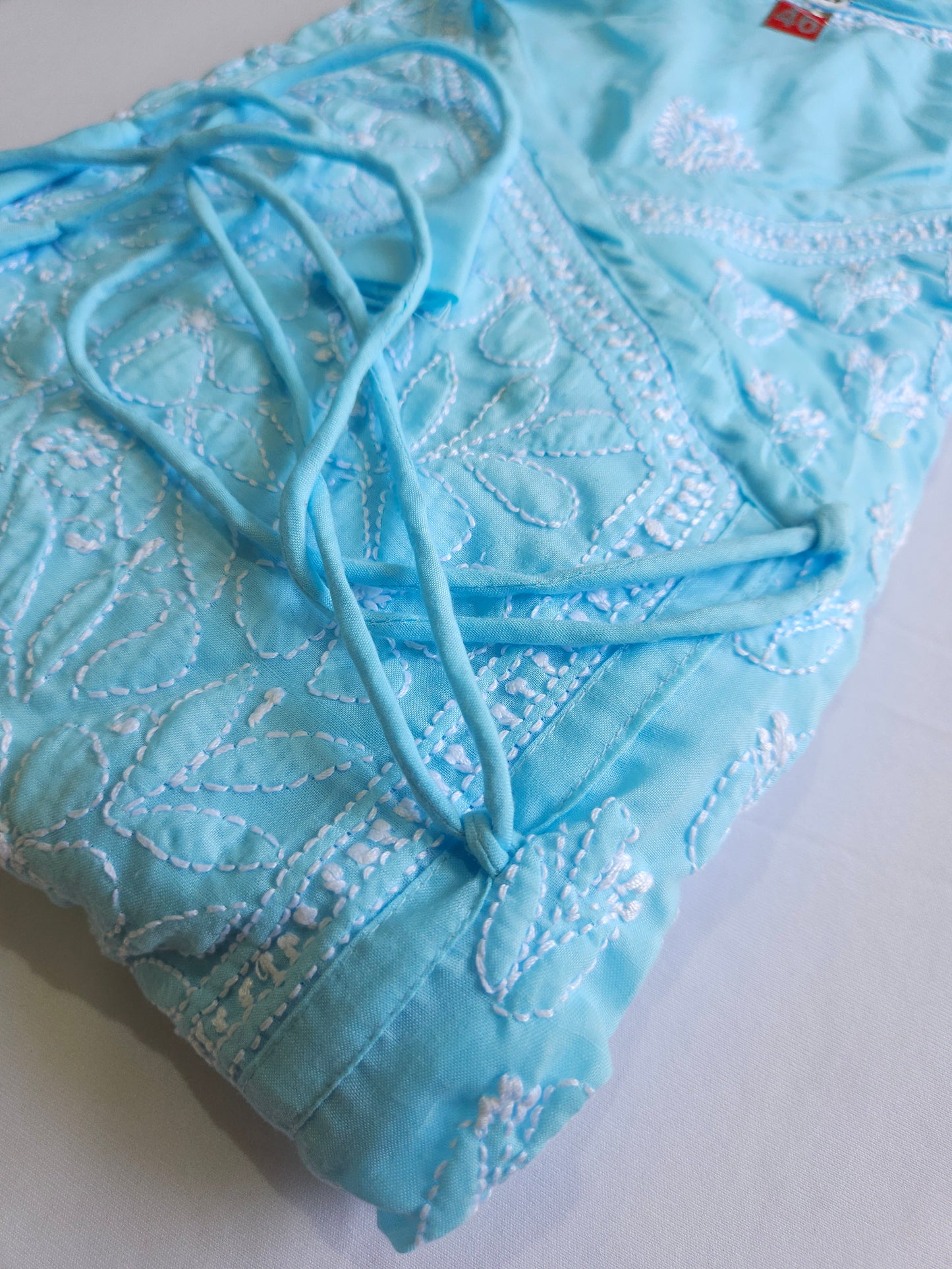 Soft Cotton Voil Angrakha Kurti (Firozi Blue)