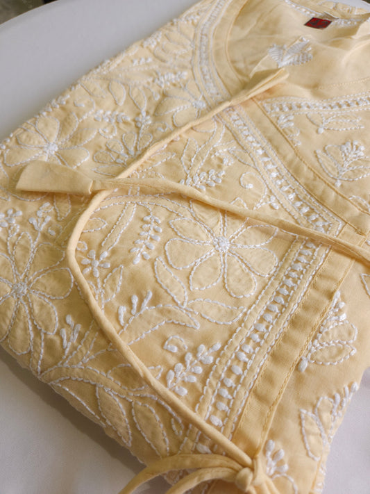 Soft Cotton Voil Angrakha Kurti (Beige)