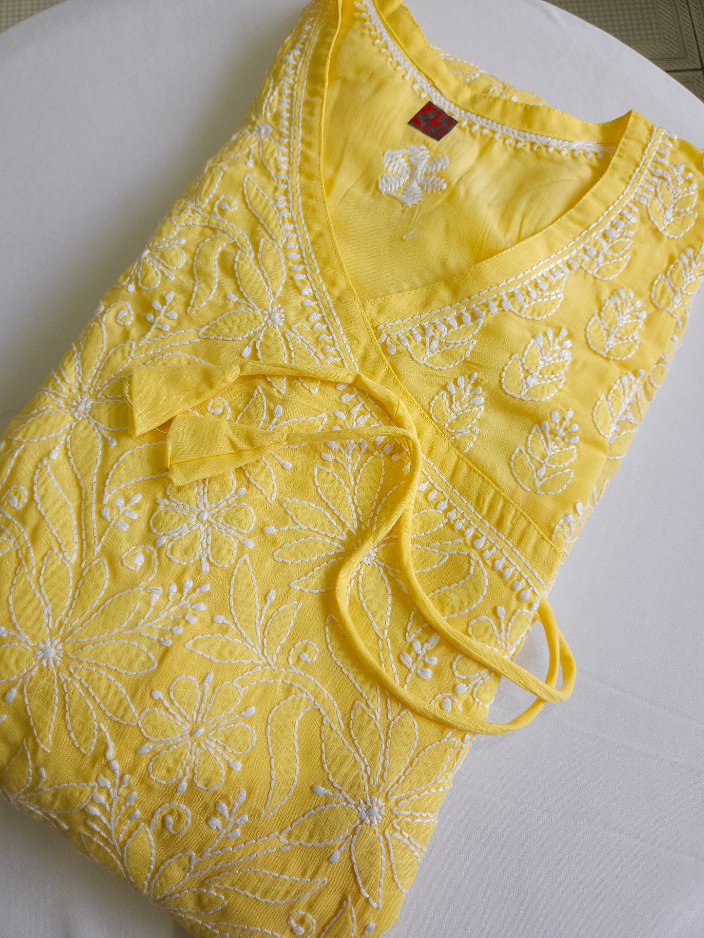 Soft Cotton Voil Angrakha Kurti (Butter Yellow)