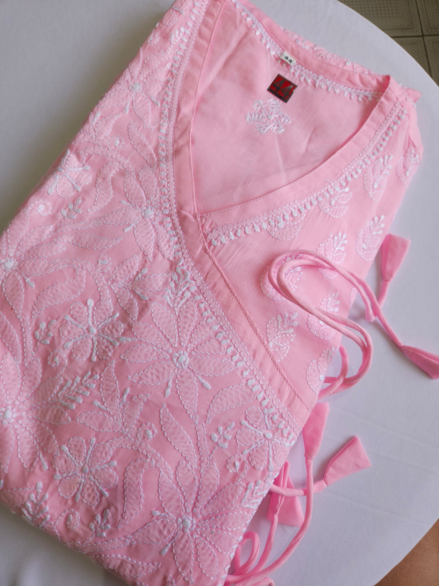 Soft Cotton Voil Angrakha Kurti (Bright Pink)