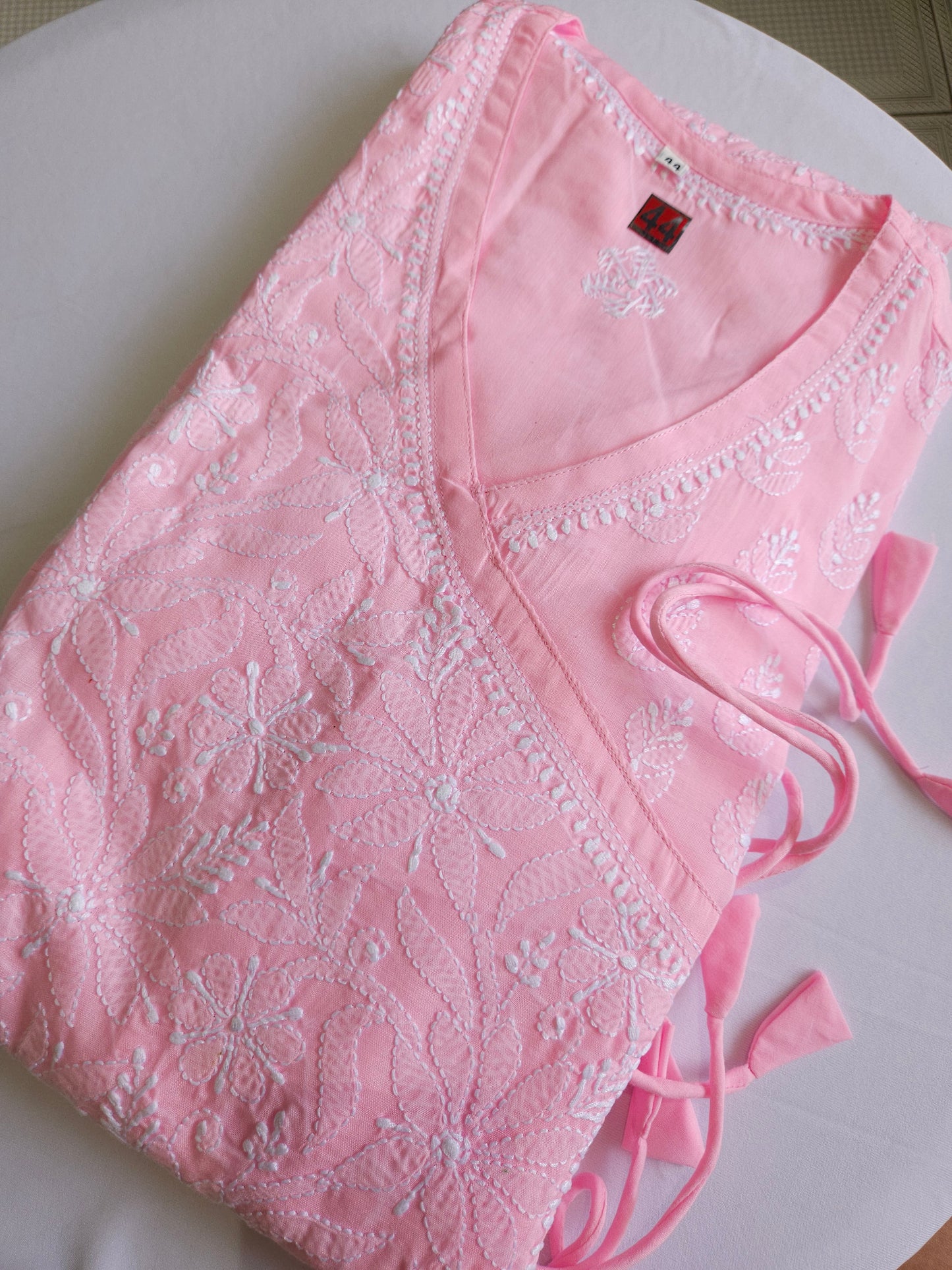 Soft Cotton Voil Angrakha Kurti (Bright Pink)