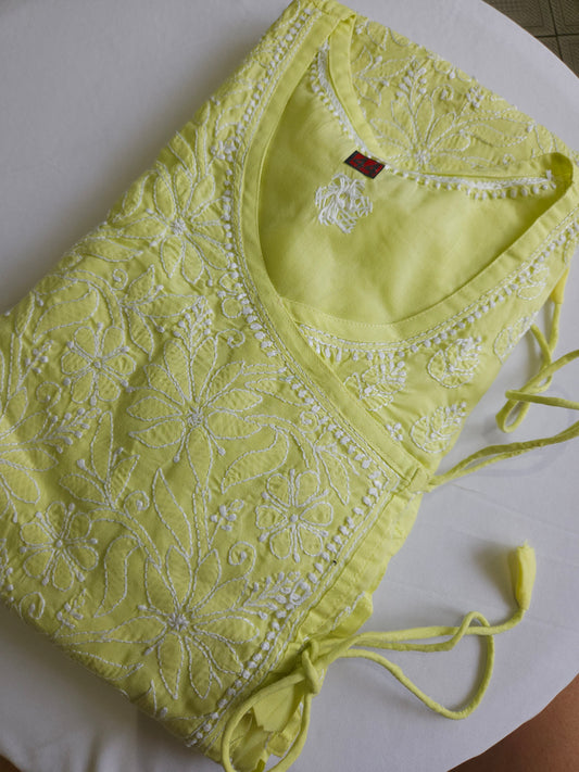 Soft Cotton Voil Angrakha Kurti (Mint Green)