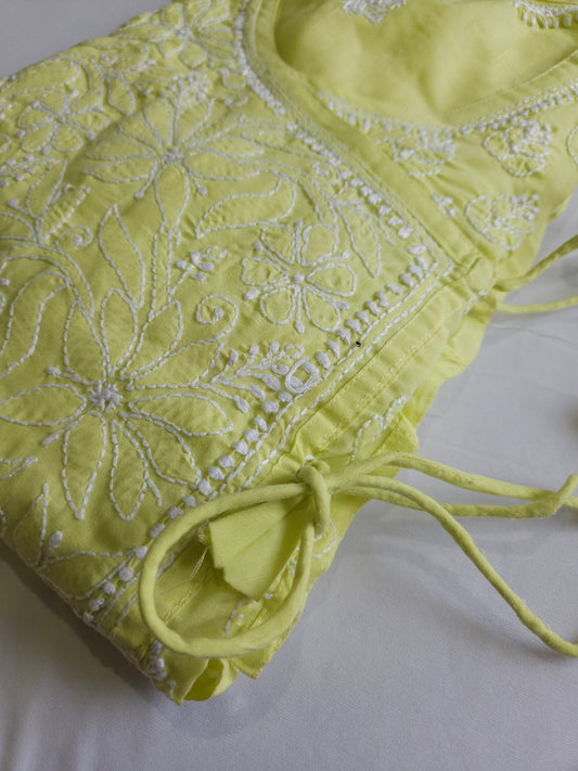 Soft Cotton Voil Angrakha Kurti (Mint Green)