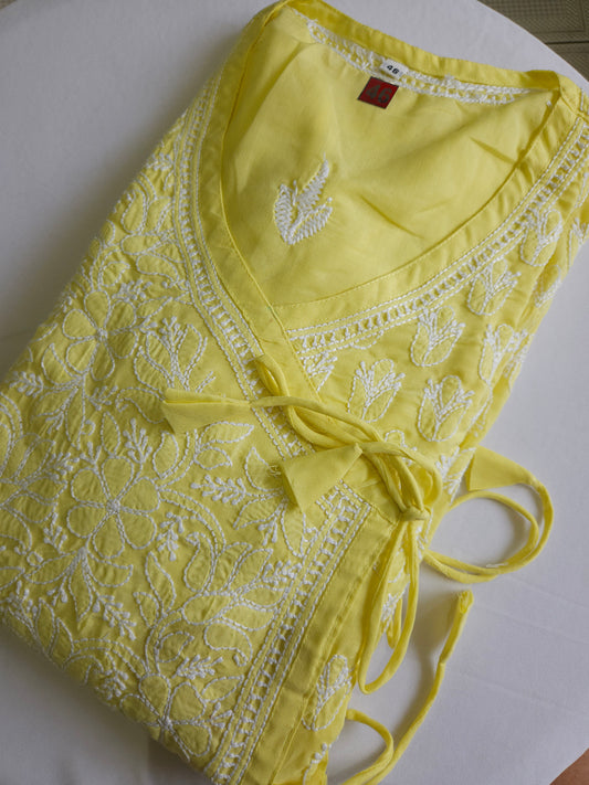 Soft Cotton Voil Angrakha Kurti (Light Yellow)
