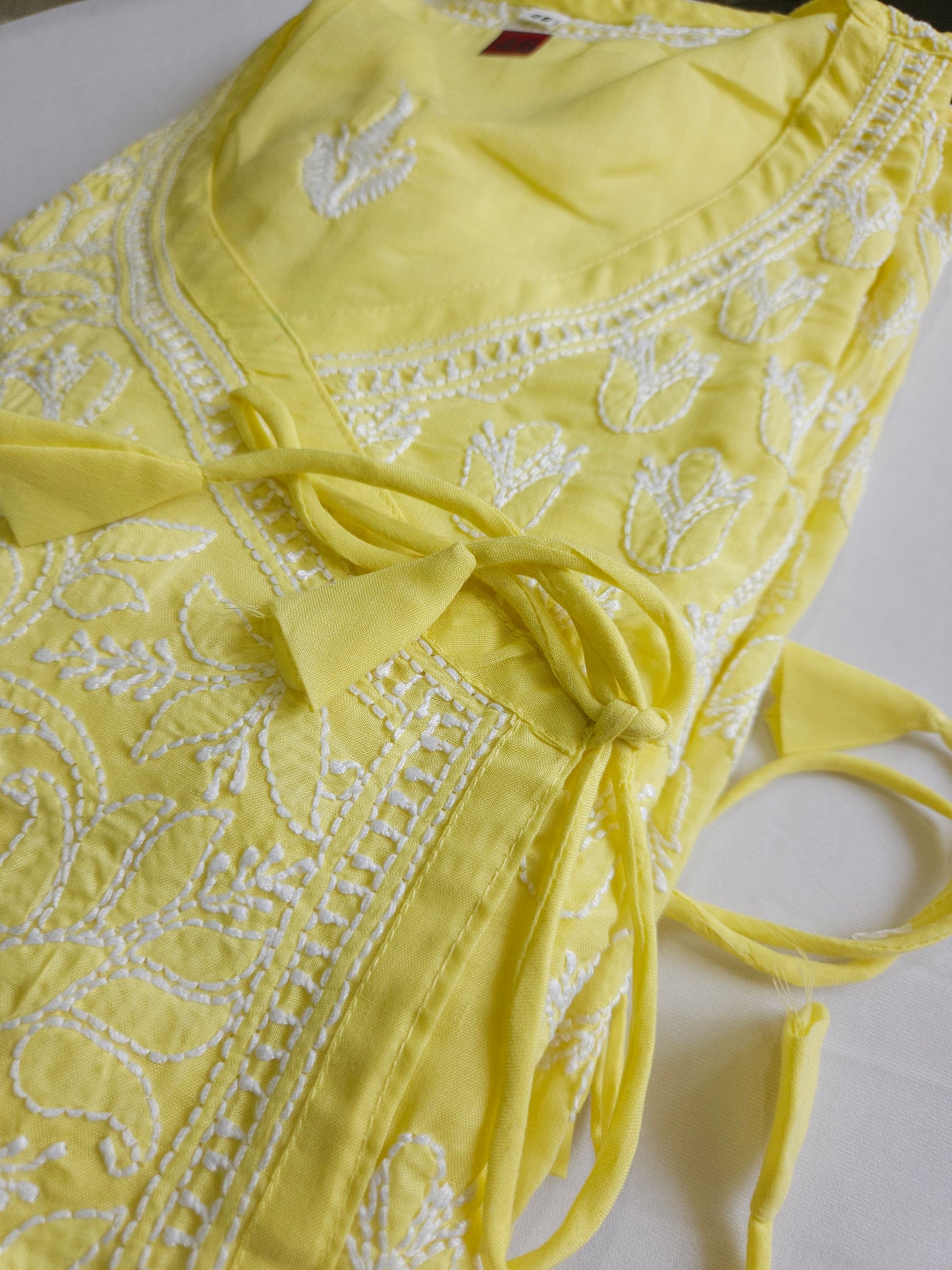 Soft Cotton Voil Angrakha Kurti (Light Yellow)