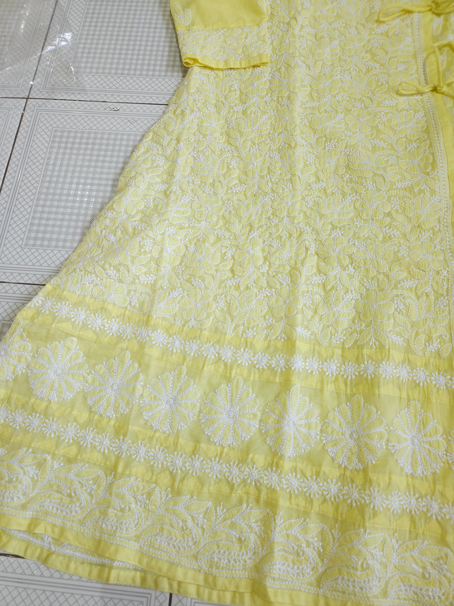 Soft Cotton Voil Angrakha Kurti (Light Yellow)