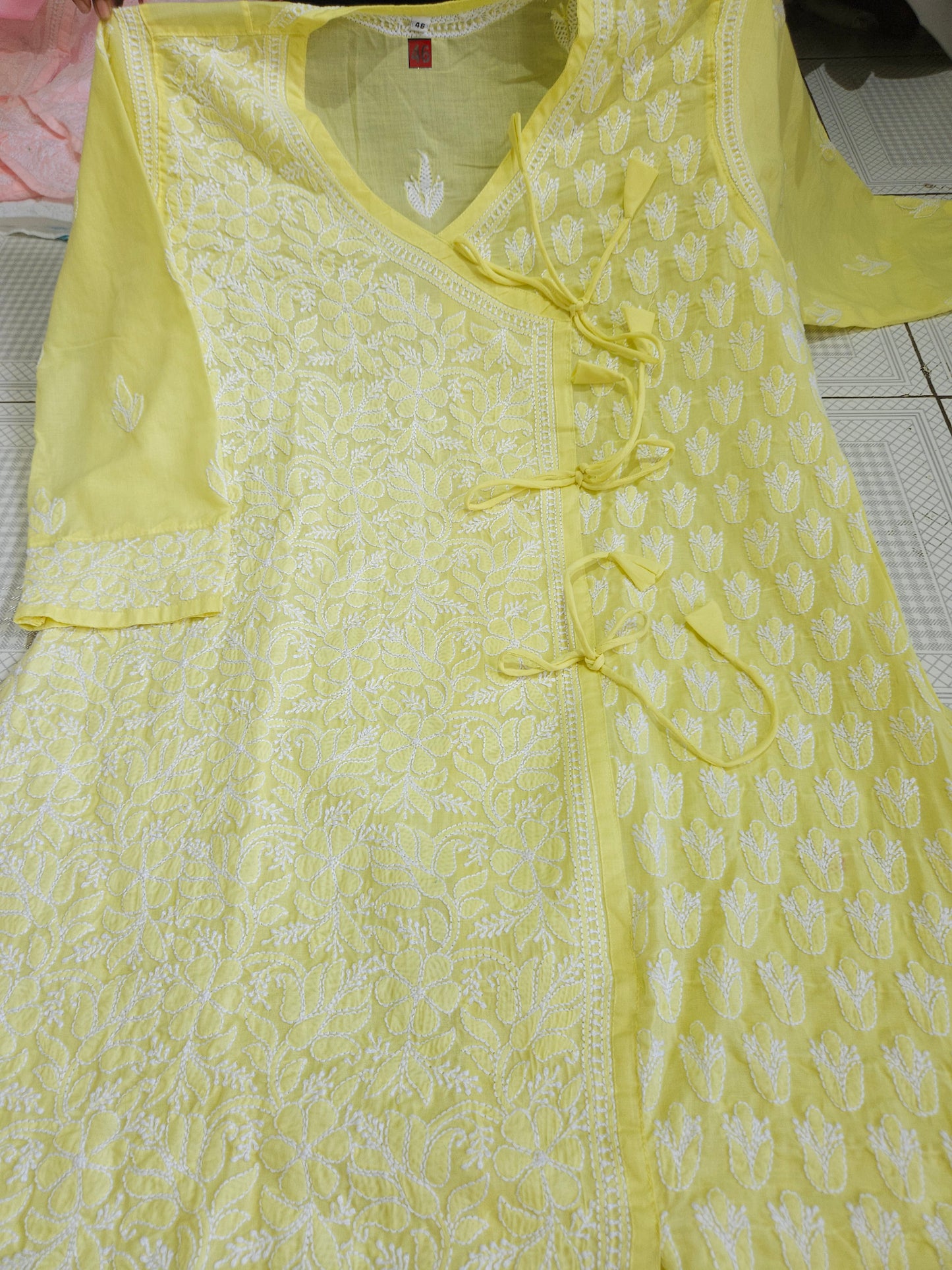 Soft Cotton Voil Angrakha Kurti (Light Yellow)