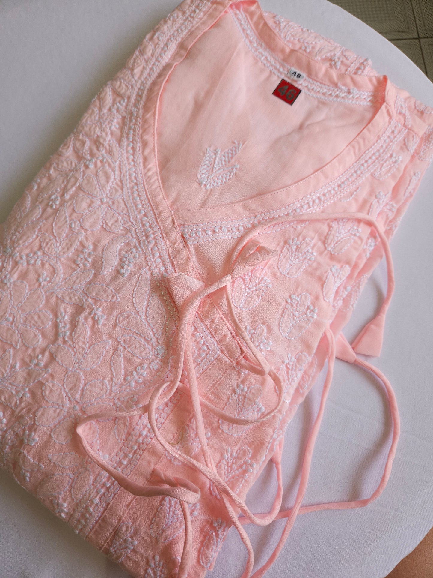 Soft Cotton Voil Angrakha Kurti (Soft Pink)