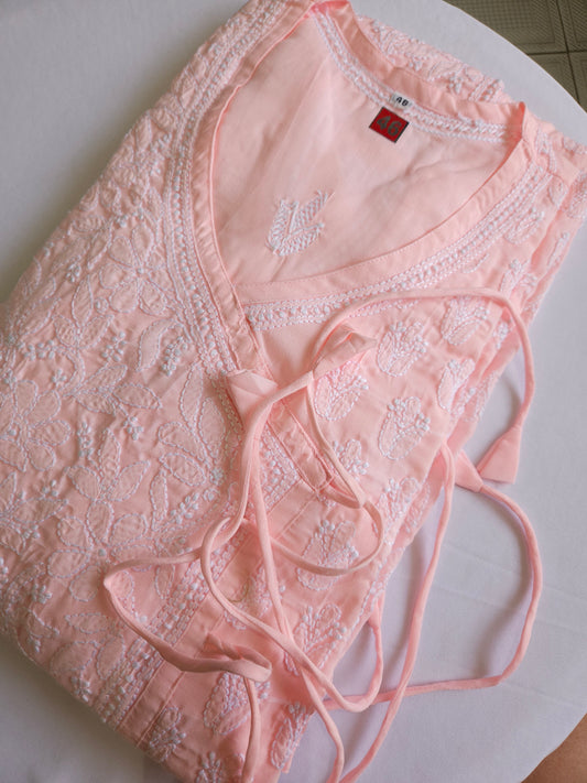 Soft Cotton Voil Angrakha Kurti (Soft Pink)