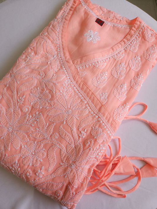 Soft Cotton Voil Angrakha Kurti (Gajari Peach)