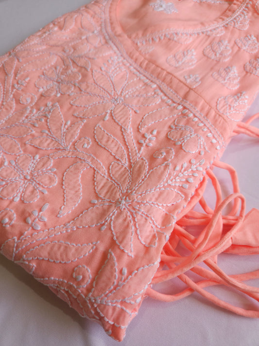 Soft Cotton Voil Angrakha Kurti (Gajari Peach)