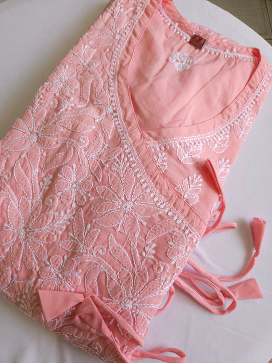 Soft Cotton Voil Angrakha Kurti (Dusty Pink)