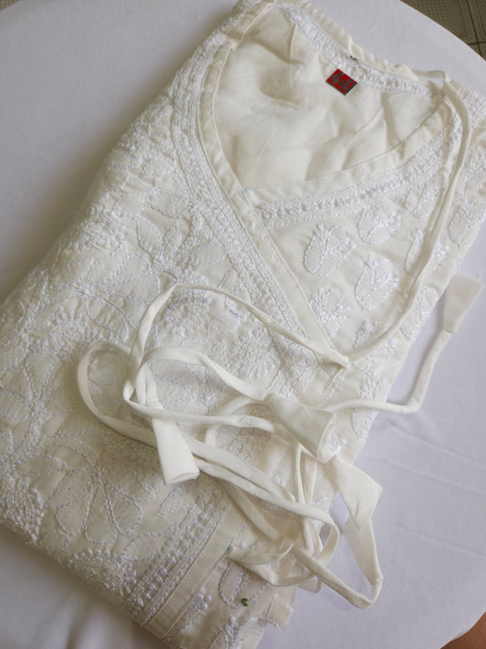 Soft Cotton Voil Angrakha Kurti (White)
