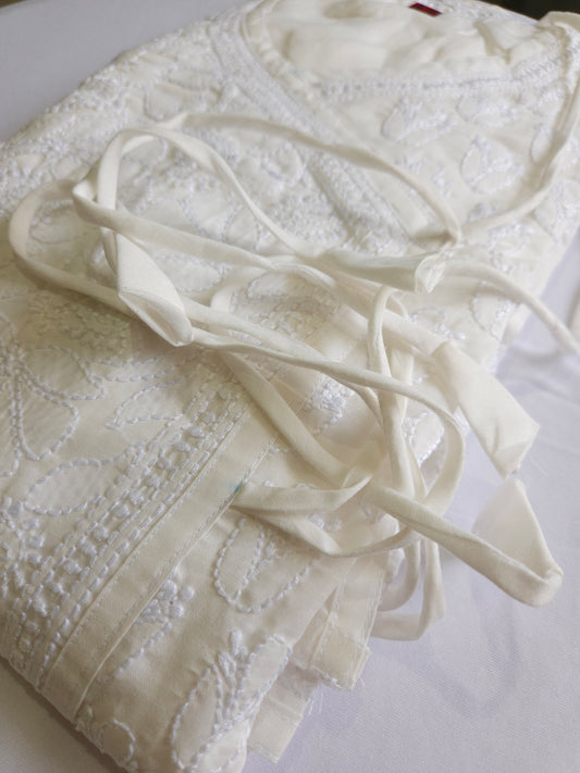 Soft Cotton Voil Angrakha Kurti (White)