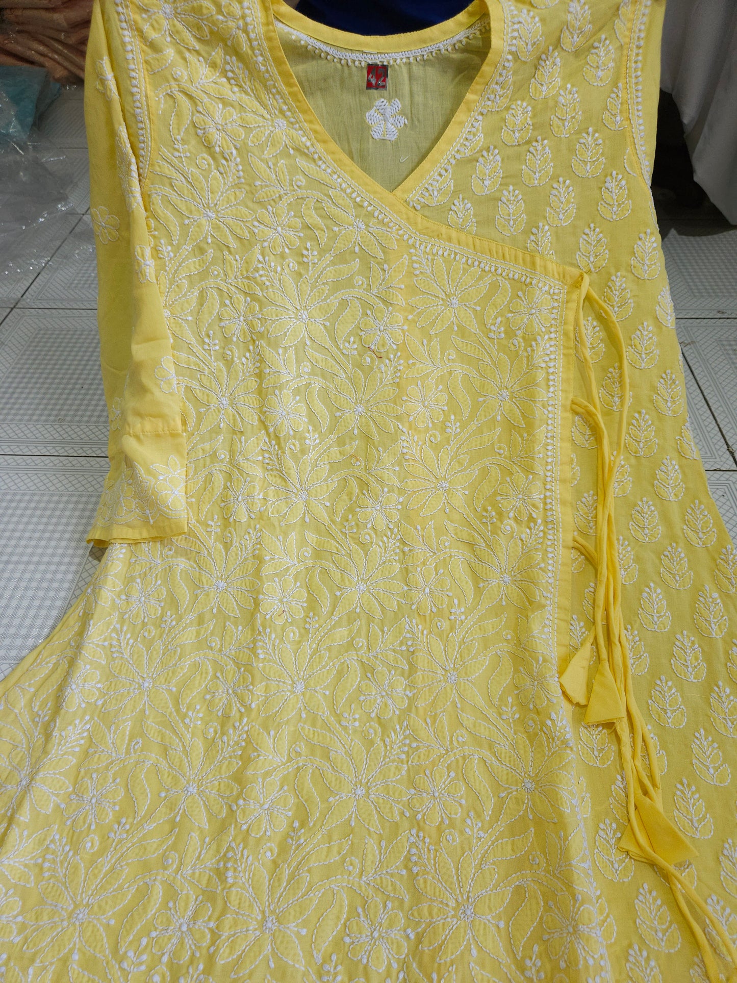 Soft Cotton Voil Angrakha Kurti (Butter Yellow)