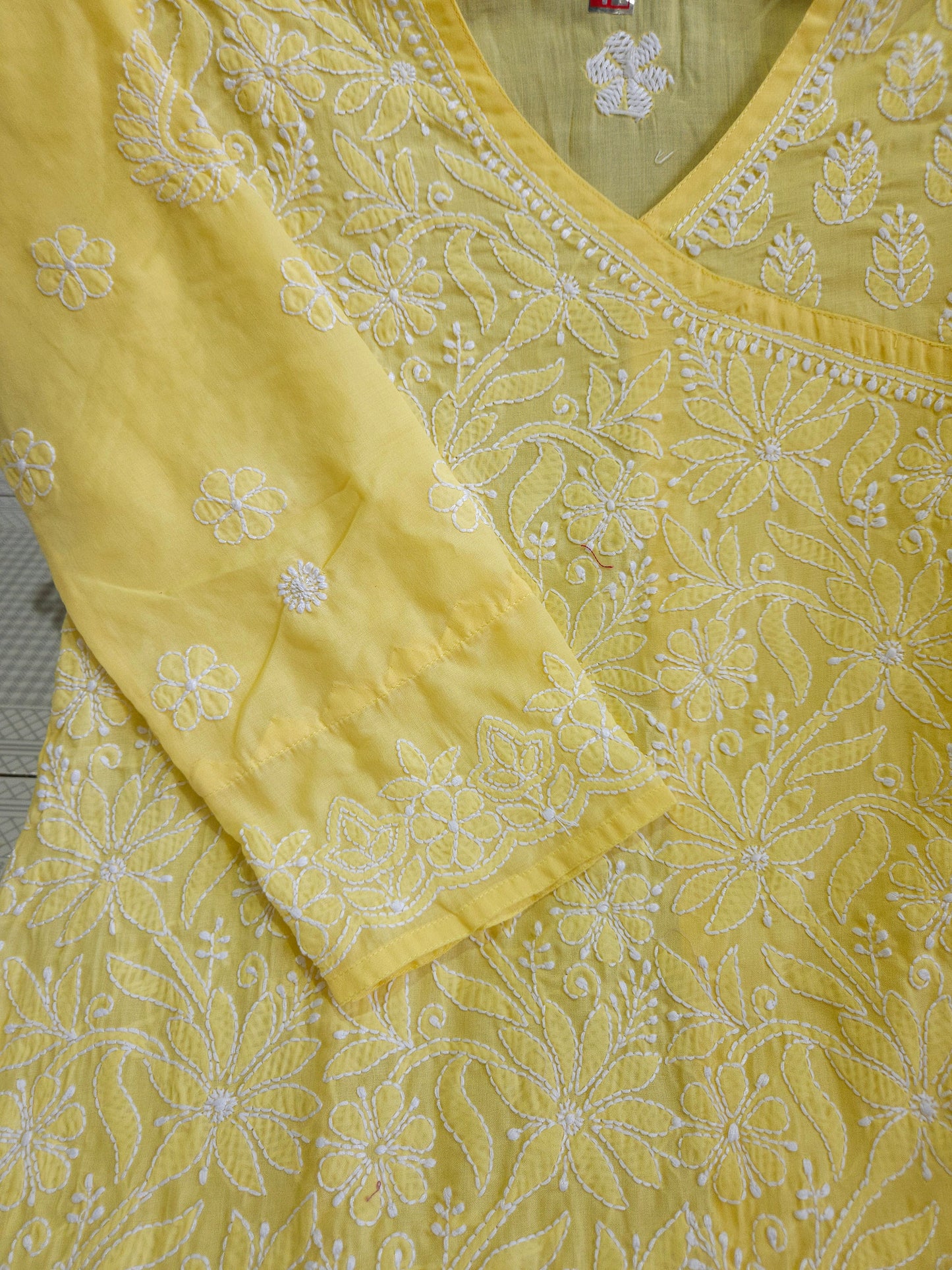 Soft Cotton Voil Angrakha Kurti (Butter Yellow)