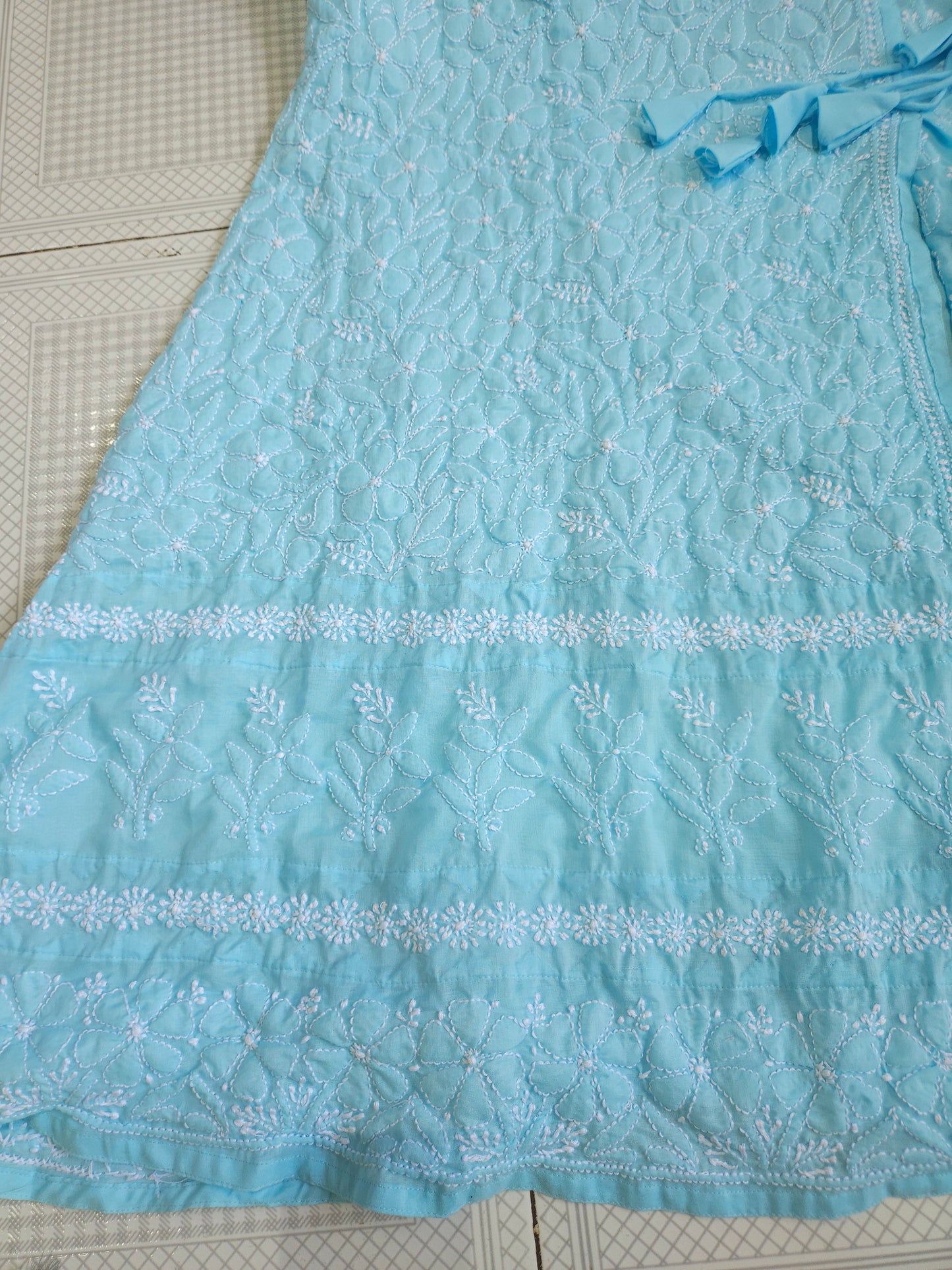 Soft Cotton Voil Angrakha Kurti (Firozi Blue)