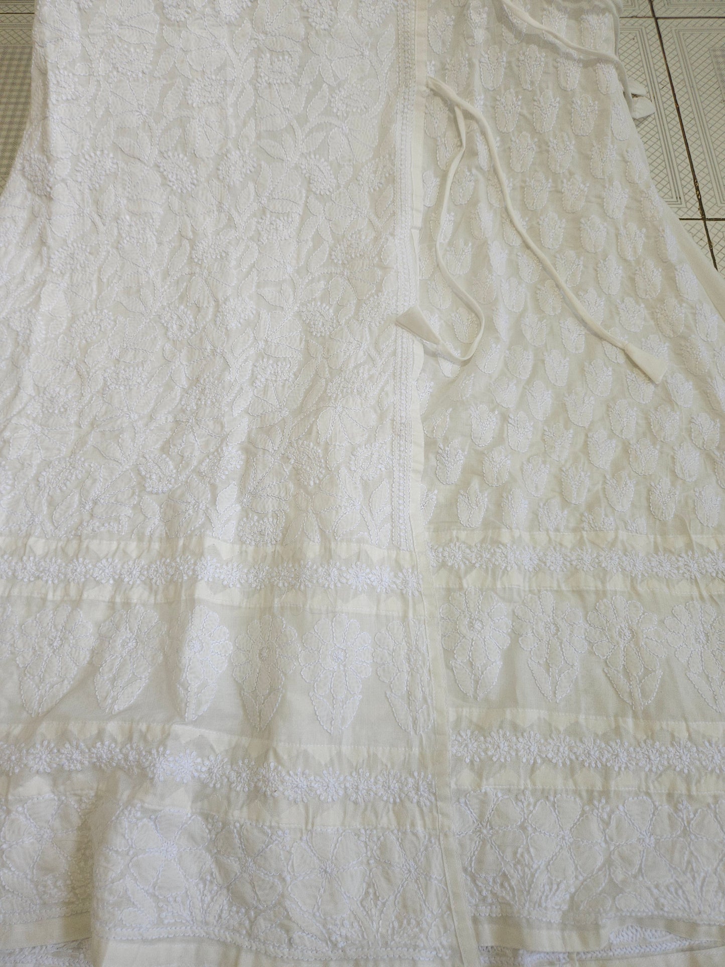 Soft Cotton Voil Angrakha Kurti (White)