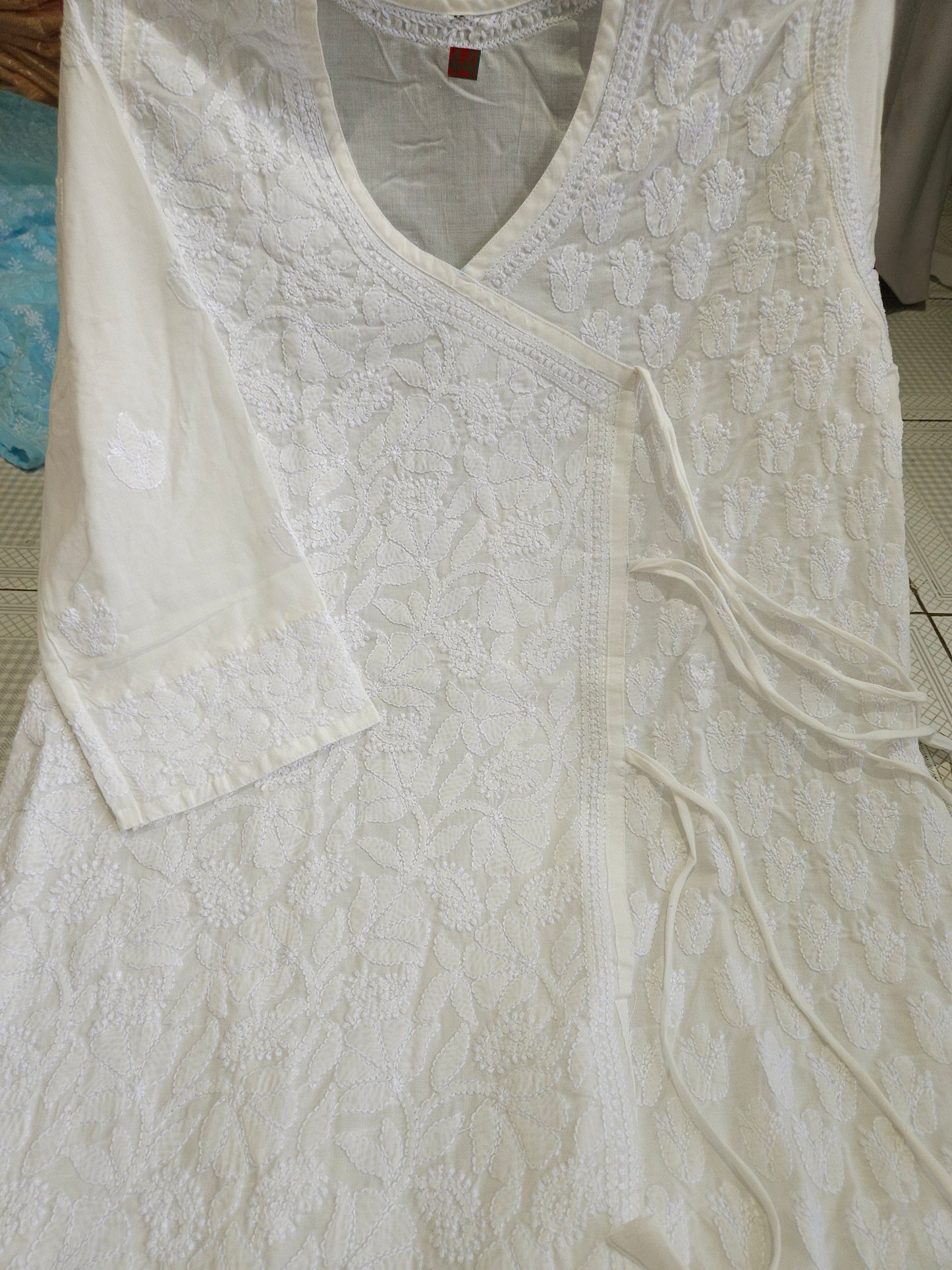 Soft Cotton Voil Angrakha Kurti (White)