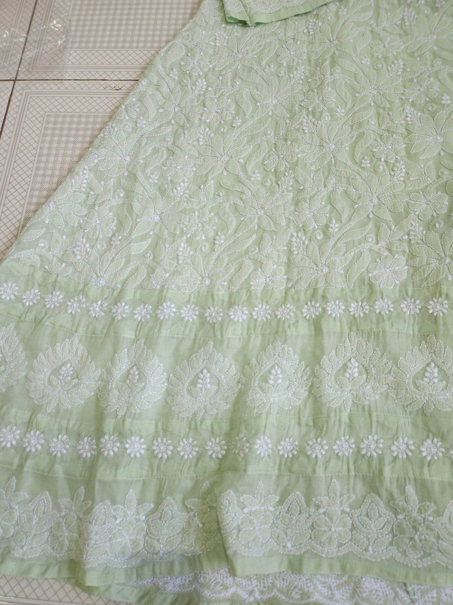 Soft Cotton Voil Angrakha Kurti (Sage Green)